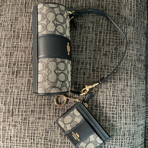 Coach Nolita Barrel Bag Navy Jacquard bundle with card case - Picture 1 of 1